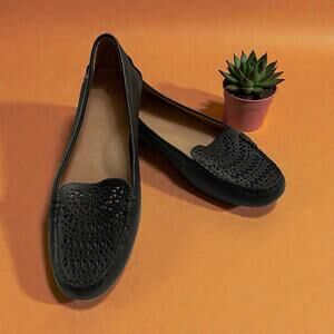 UGG Clair Perforated Leather Slip-on Loafers Driving Shoes Sz 9 Womens Black EUC
